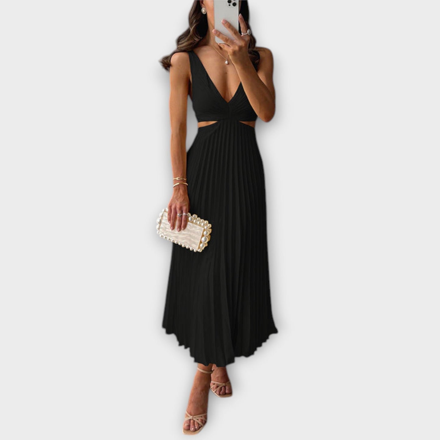 Elegante vestido de noche midi con plisado